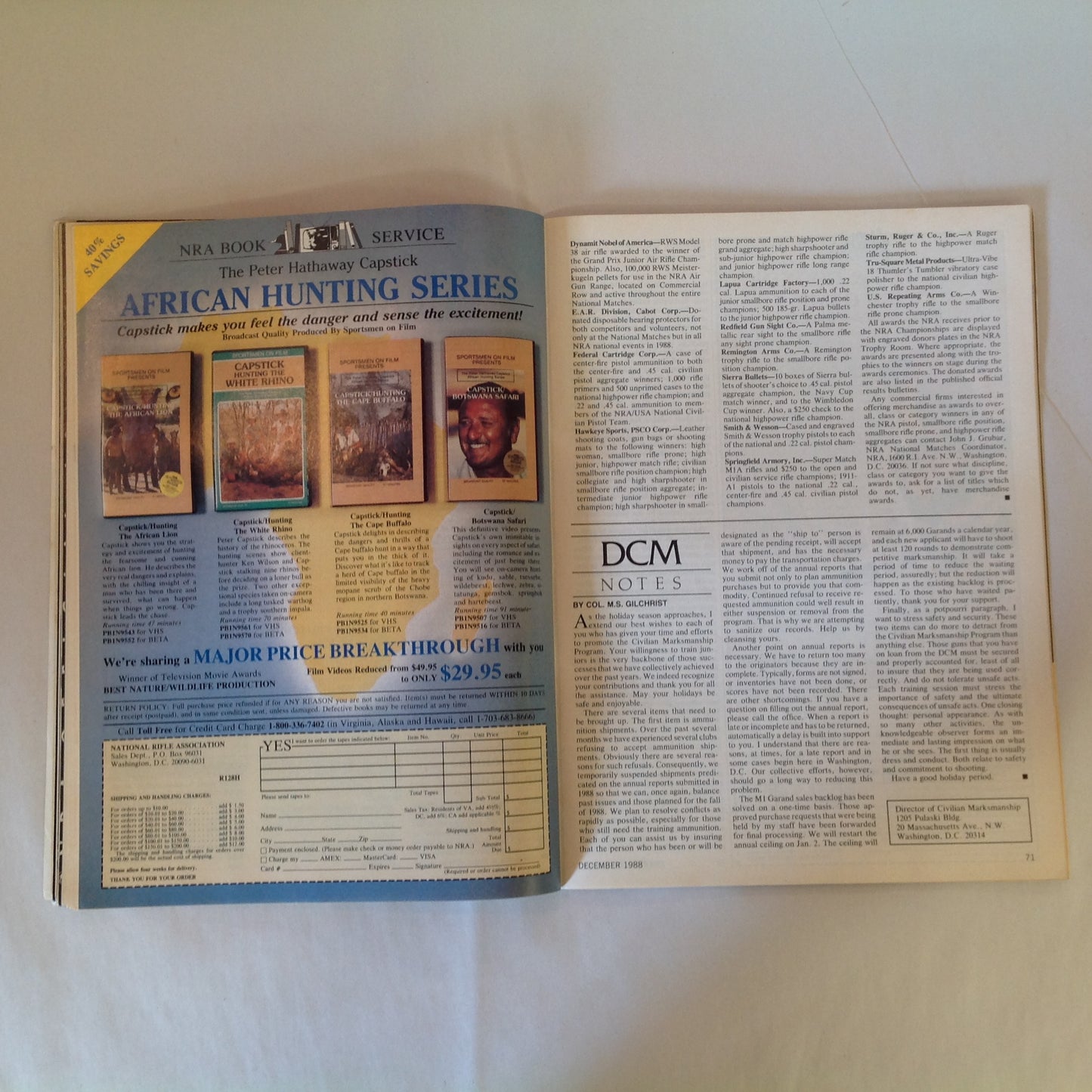 Vintage Dec 1988 American Rifleman Magazine Benelli Montefeltro Super 90 Firearms Laws Made in Japan Guns & Election Ruger's P-85