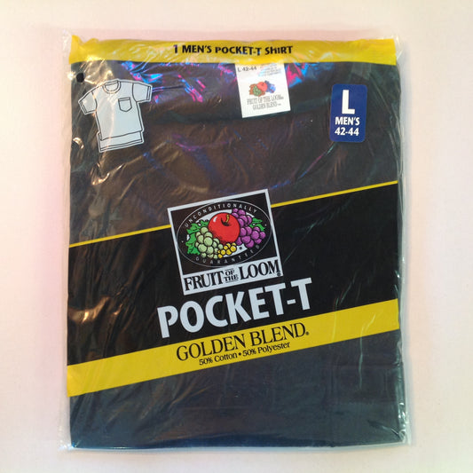 Vintage 1998 NOS Fruit of the Loom Men's Black Large Pocket 50/50 T-Shirt