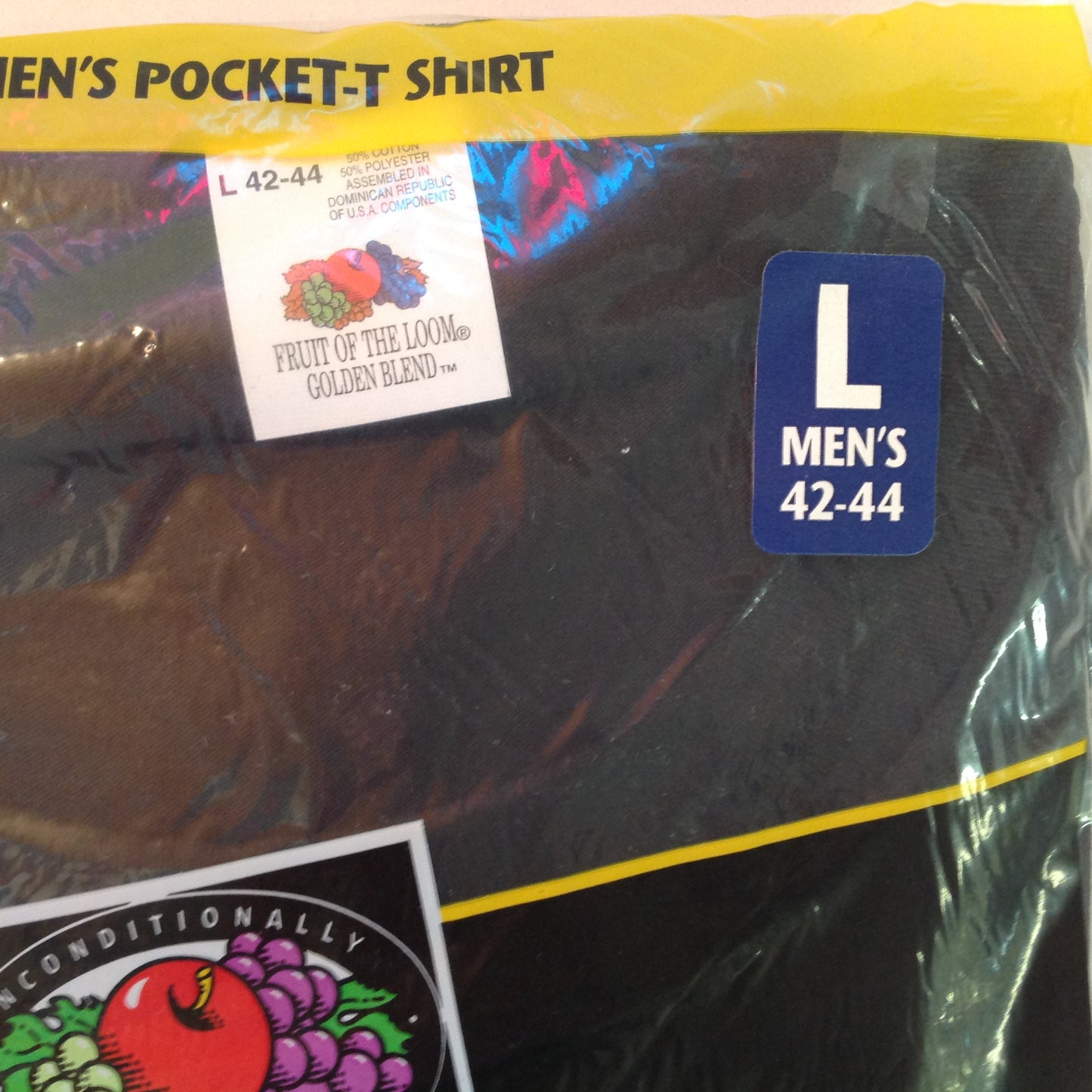 Vintage 1998 NOS Fruit of the Loom Men's Black Large Pocket 50/50 T-Shirt