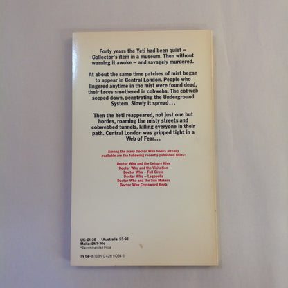 Vintage 1983 Mass Market Paperback Doctor Who and the Web of Fear Terrance Dicks