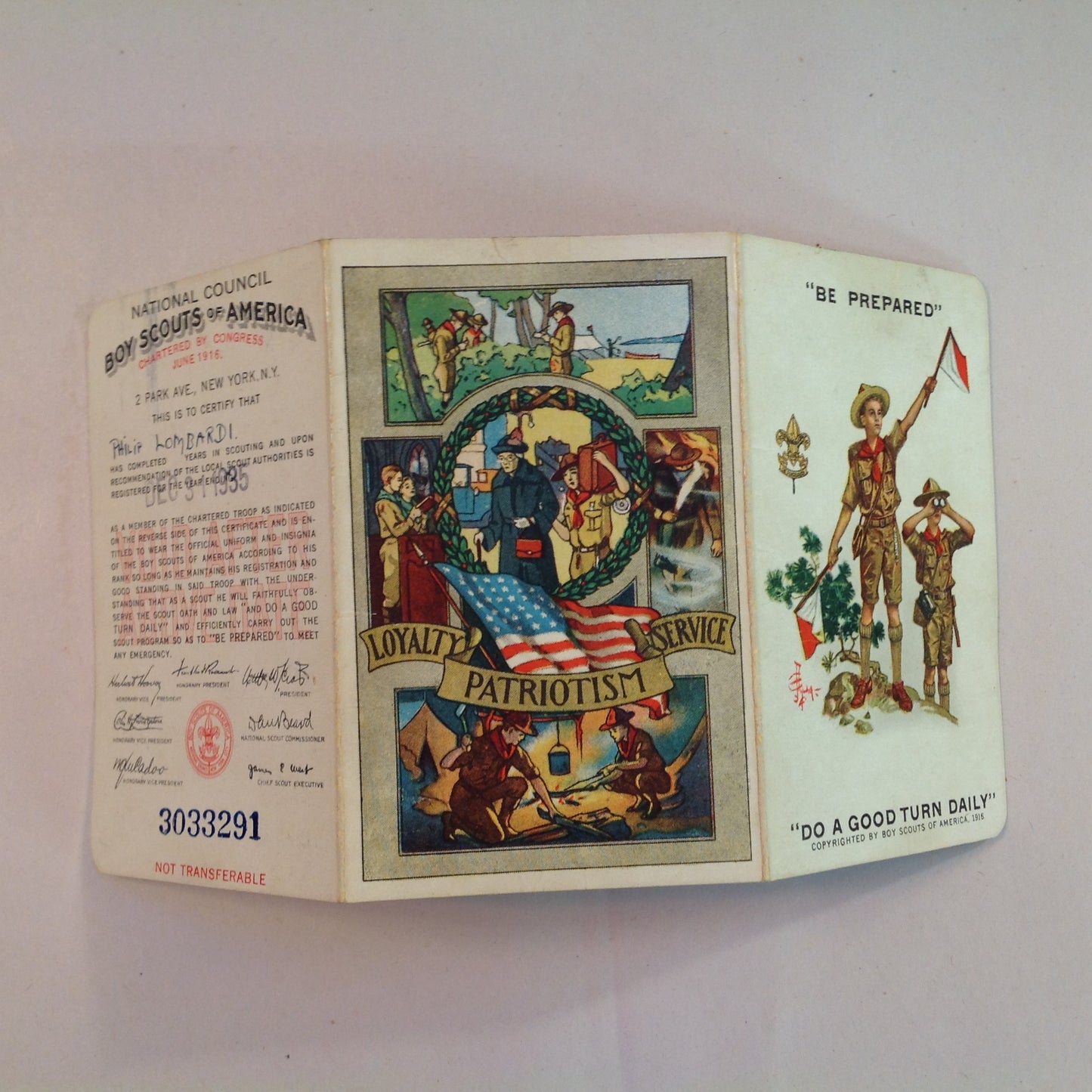 Vintage 1935 Boy Scouts of America BSA Membership Card with Sleeve Be Prepared Do A Good Turn Daily