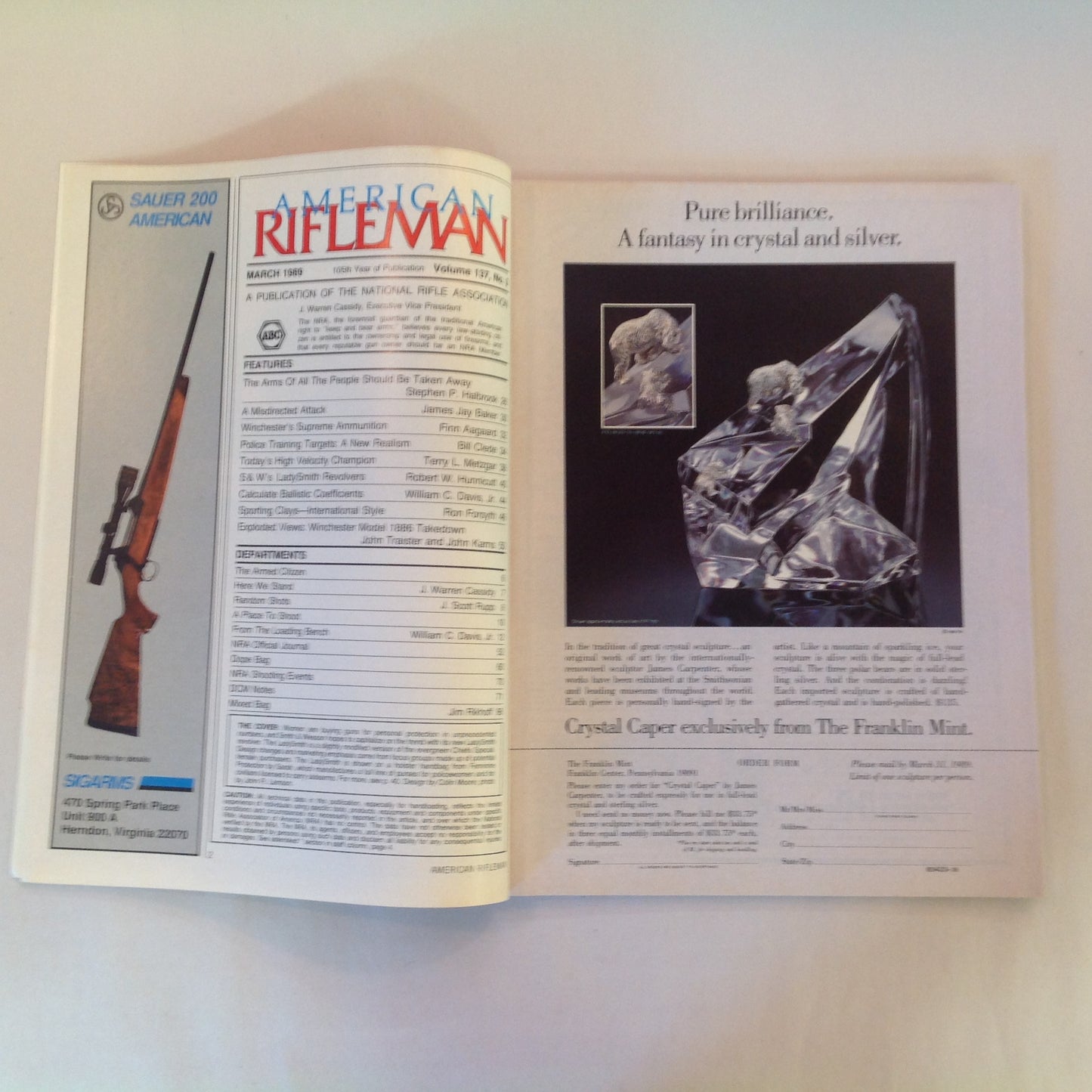 Vintage Mar 1989 American Rifleman Magazine Handguns for Ladies