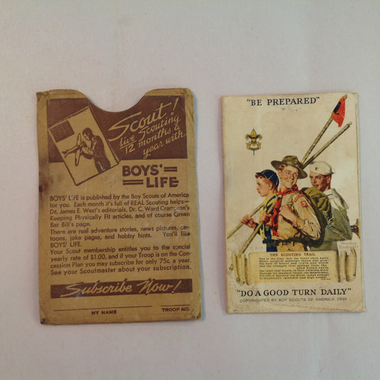 Vintage 1935 Boy Scouts of America BSA Membership Card with Sleeve Be Prepared Do A Good Turn Daily The Scouting Trail