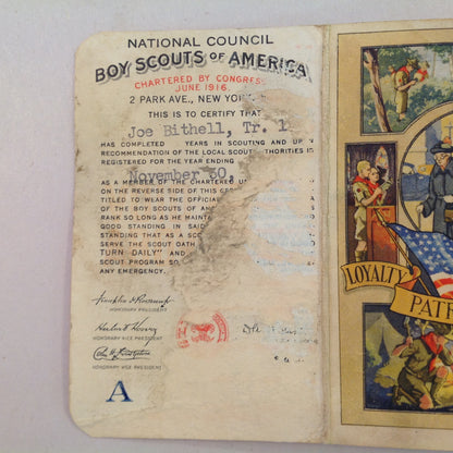 Vintage 1935 Boy Scouts of America BSA Membership Card with Sleeve Be Prepared Do A Good Turn Daily The Scouting Trail