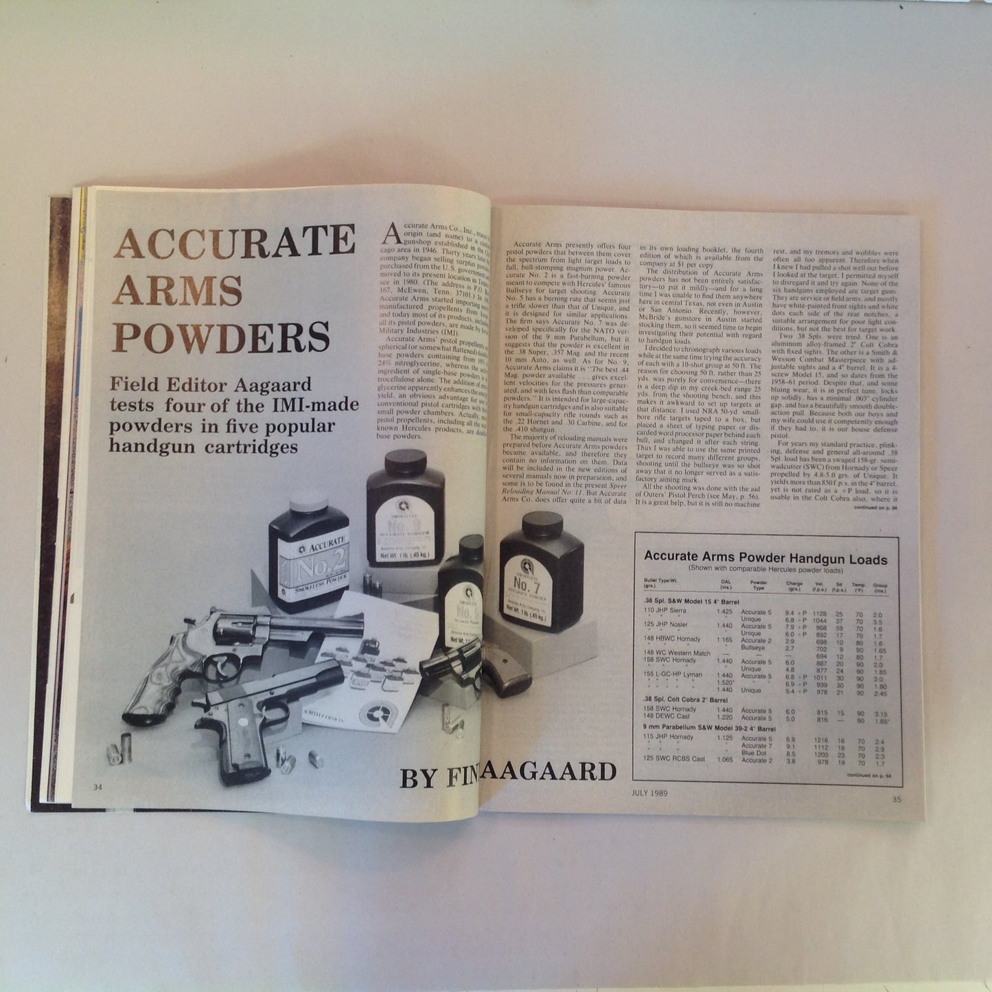 Vintage Jul 1989 American Rifleman Magazine Cap Pistol Collectibles Aagaard Arms Powder Laminated Stocks