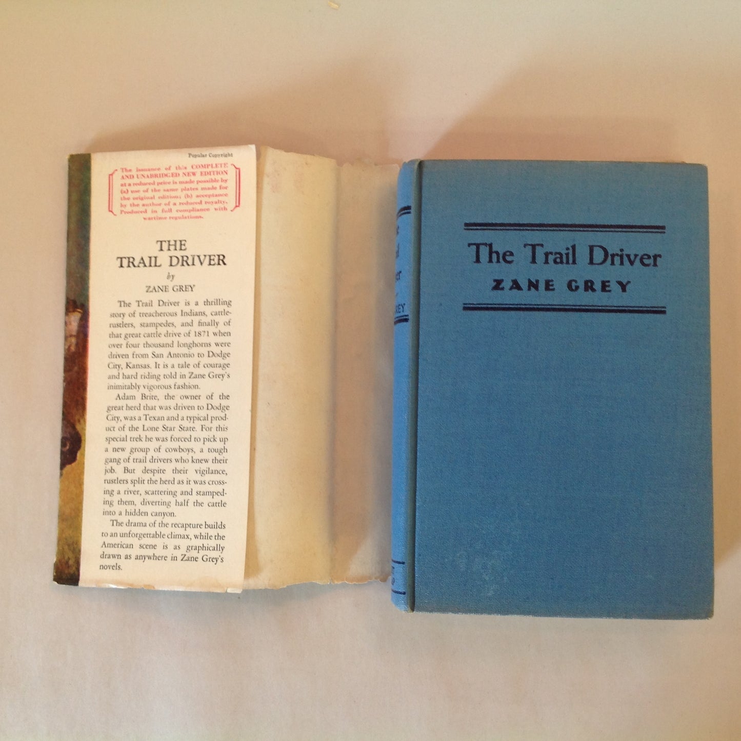 Vintage 1936 Hardcover The Trail Driver Zane Grey Grosset & Dunlap