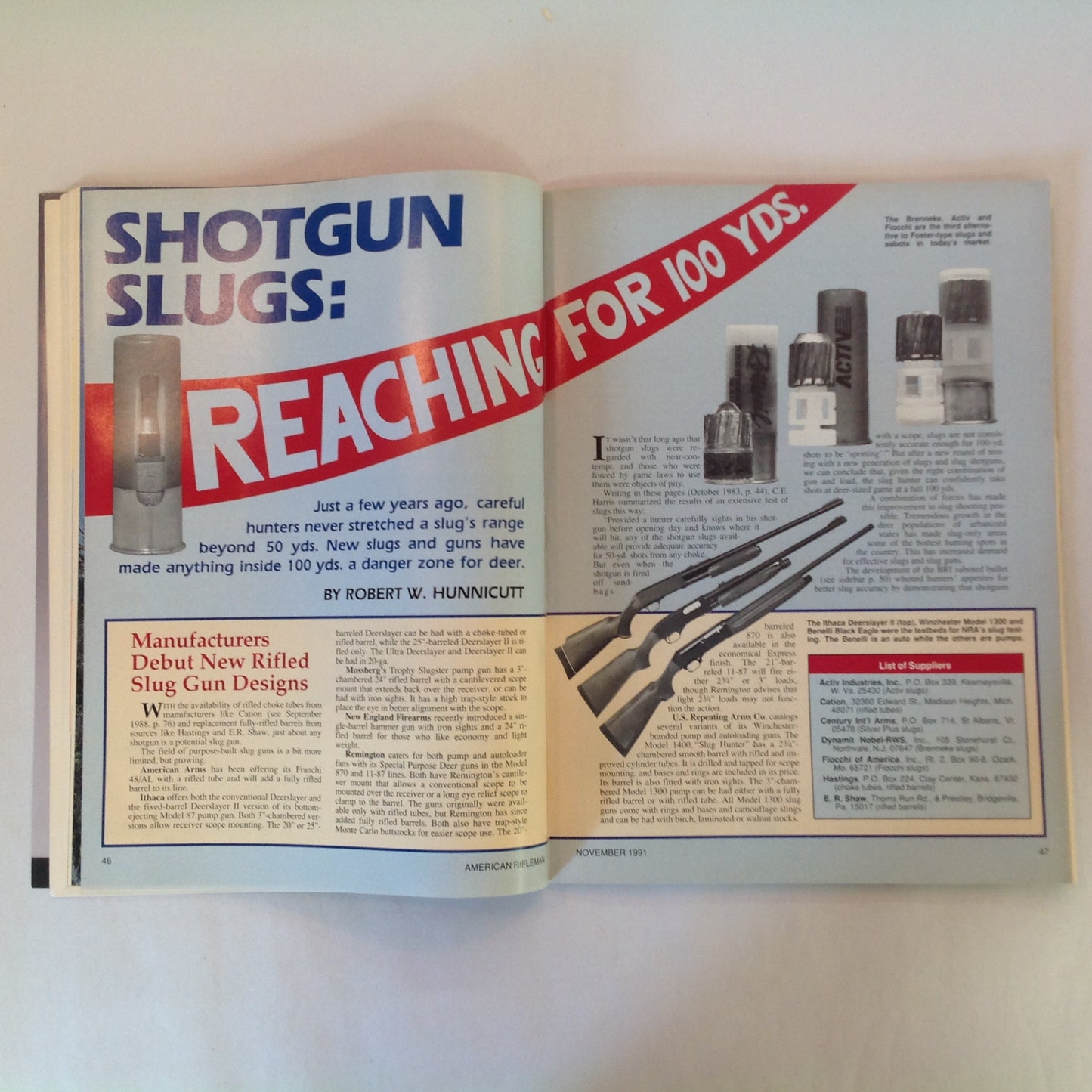 Vintage Nov 1991 American Rifleman Magazine Ruger First .45 Auto Women & the Militia Shotgun Slugs