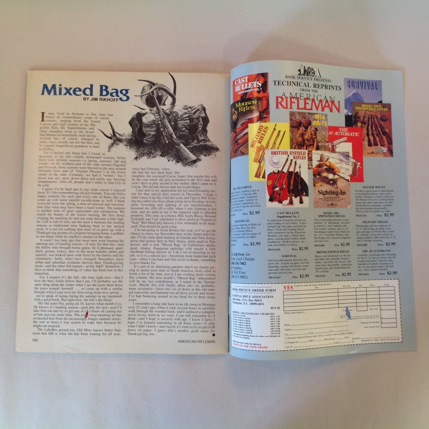 Vintage Nov 1991 American Rifleman Magazine Ruger First .45 Auto Women & the Militia Shotgun Slugs