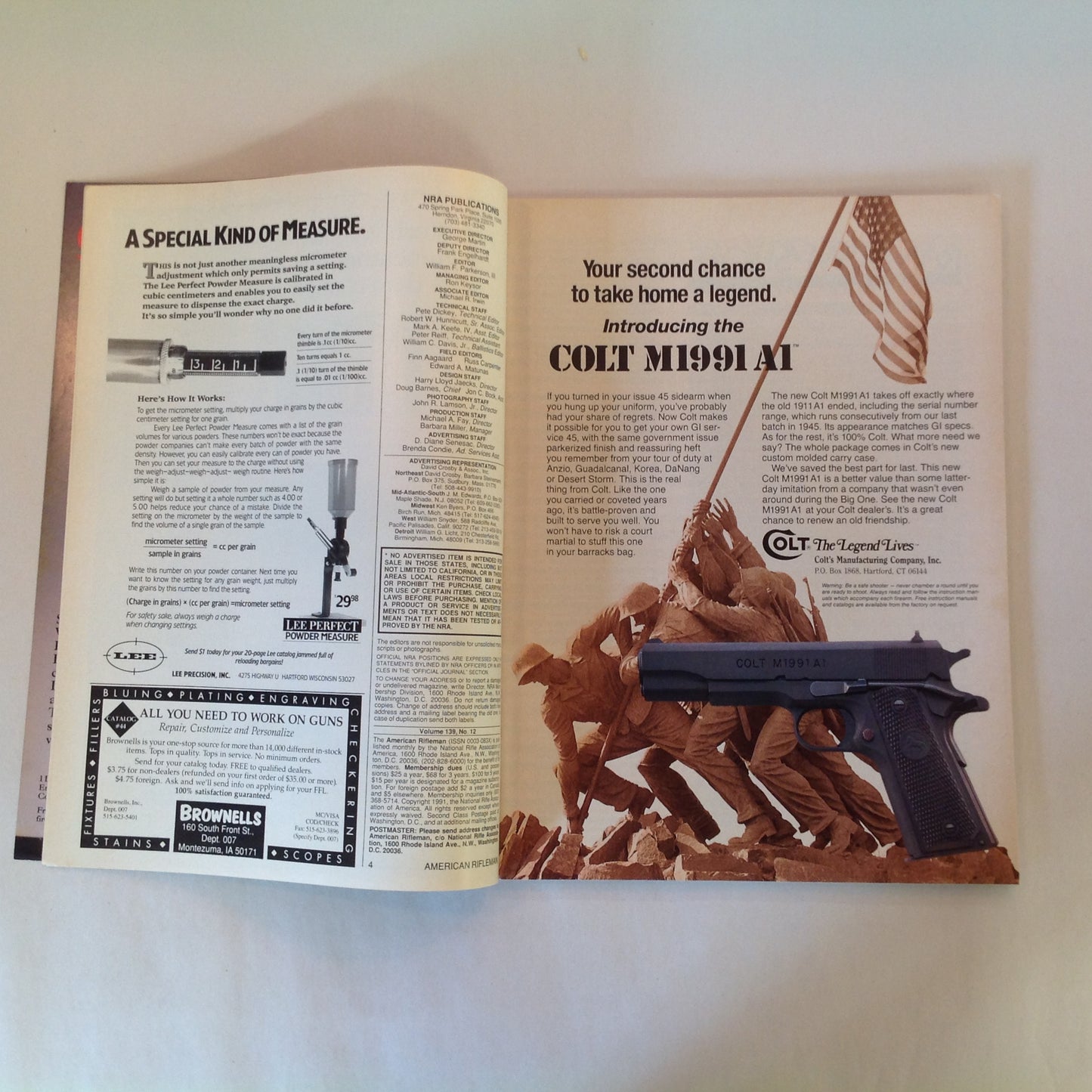 Vintage Dec 1991 American Rifleman Magazine Marlin Model 2000 Exclusive Report WWII Winchester Shotgun Tang Sight