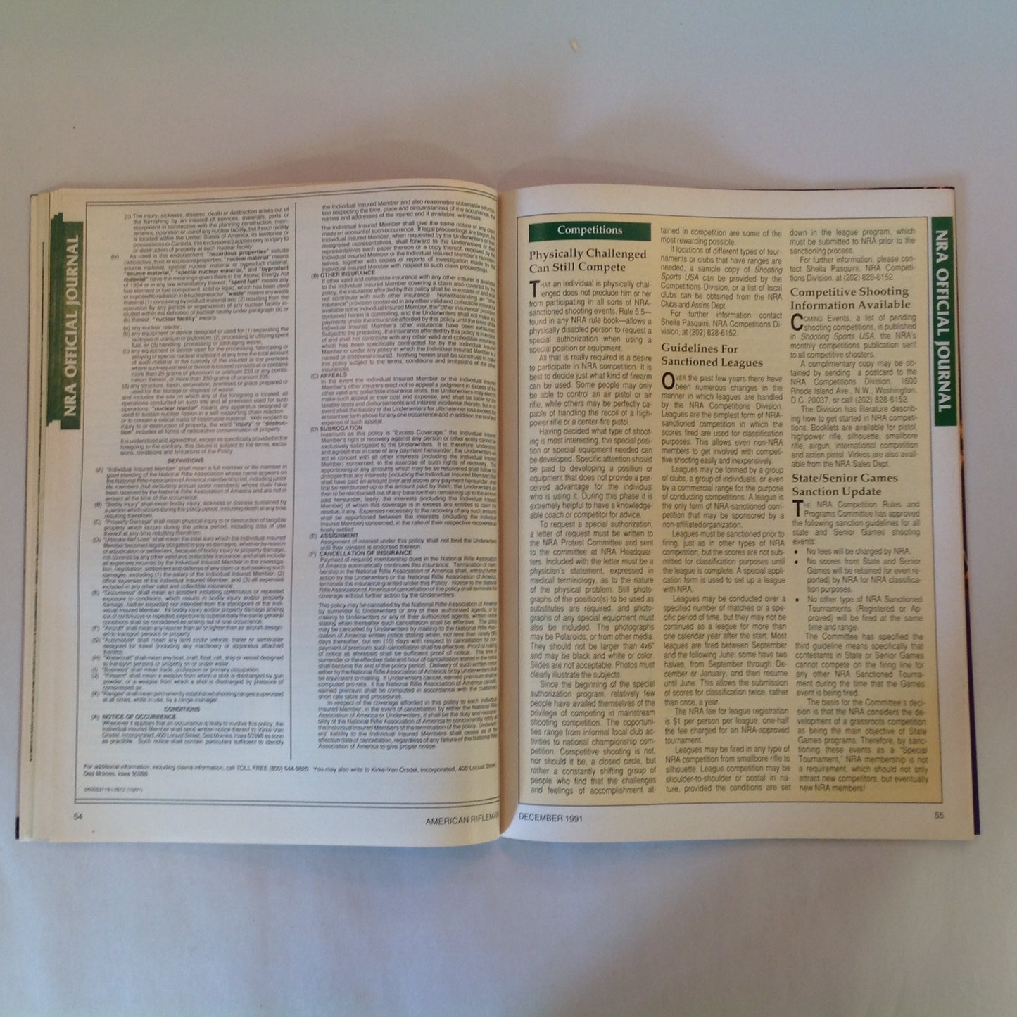 Vintage Dec 1991 American Rifleman Magazine Marlin Model 2000 Exclusive Report WWII Winchester Shotgun Tang Sight