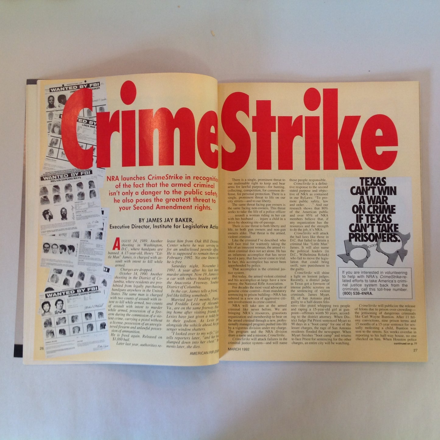 Vintage Mar 1992 American Rifleman Magazine All American Colt Model 2000 Women in America NRA Crimestrike