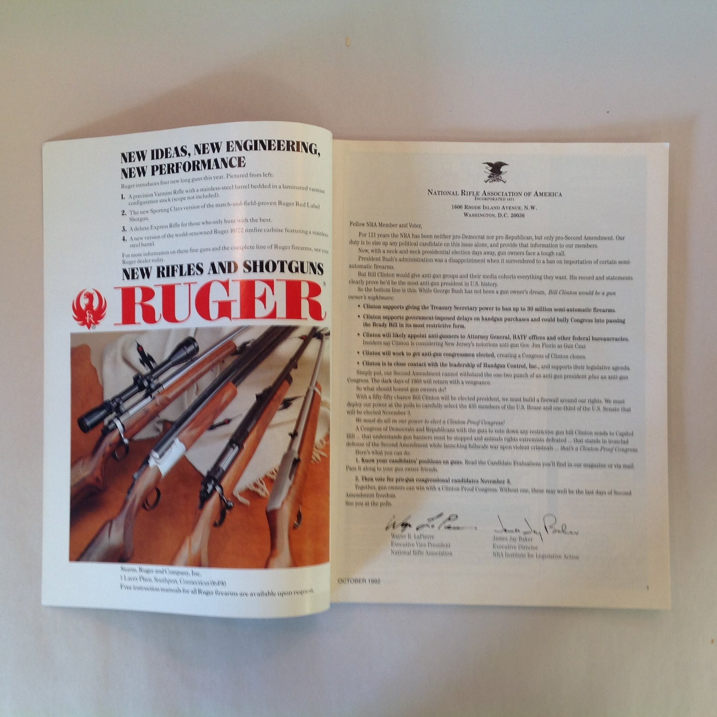 Vintage Oct 1992 American Rifleman Magazine Clinton-Proof Congress NRA Propaganda