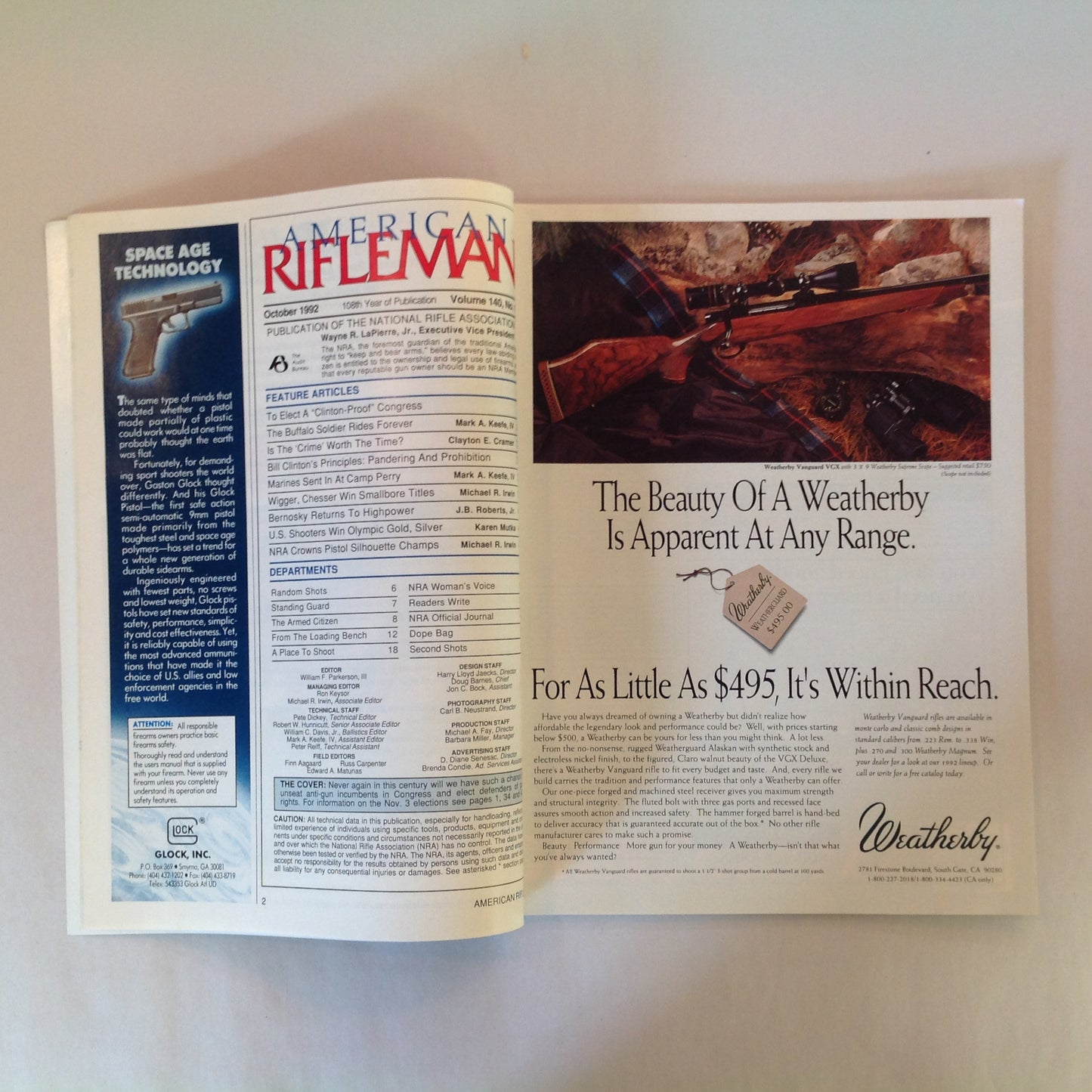 Vintage Oct 1992 American Rifleman Magazine Clinton-Proof Congress NRA Propaganda