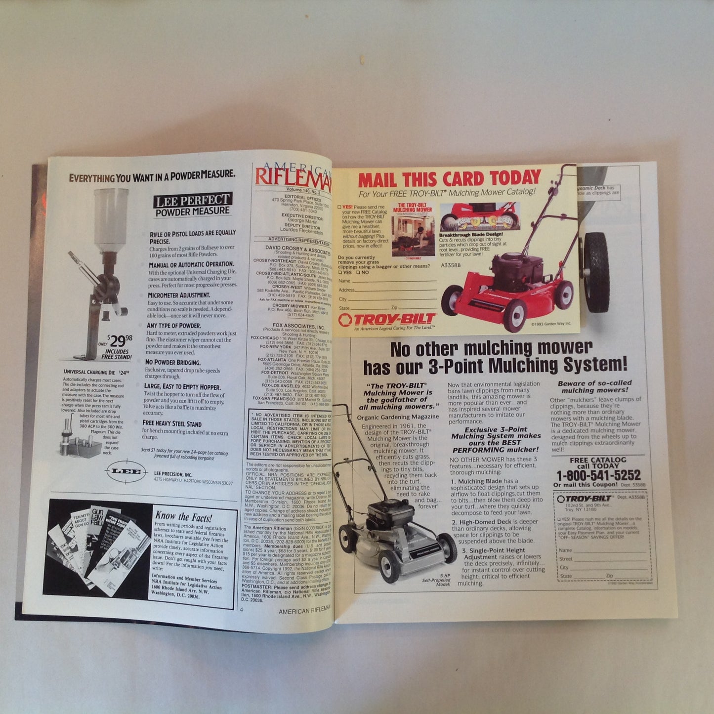 Vintage Feb 1992 American Rifleman Magazine State Constitutions and 2nd Amendment T/C Contender Turns 25