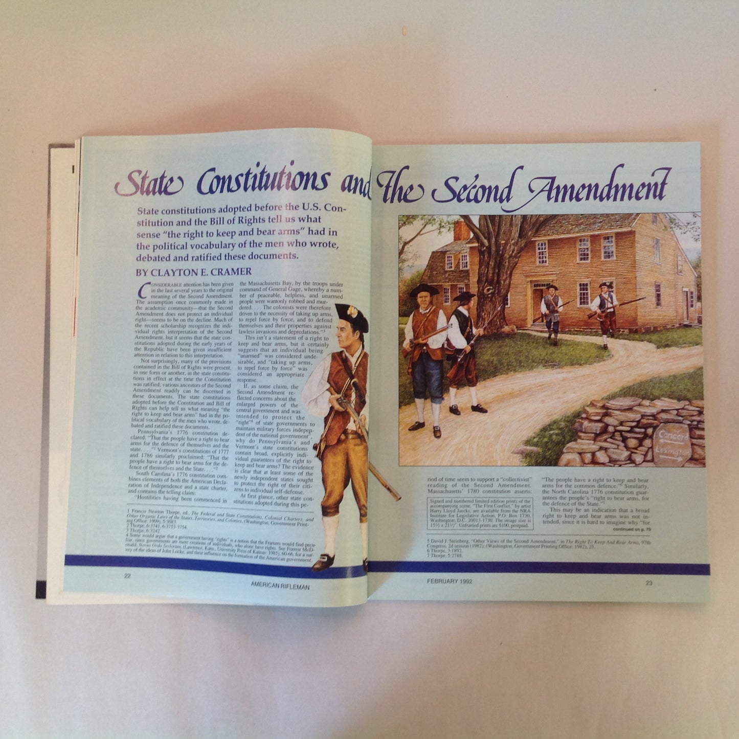 Vintage Feb 1992 American Rifleman Magazine State Constitutions and 2nd Amendment T/C Contender Turns 25
