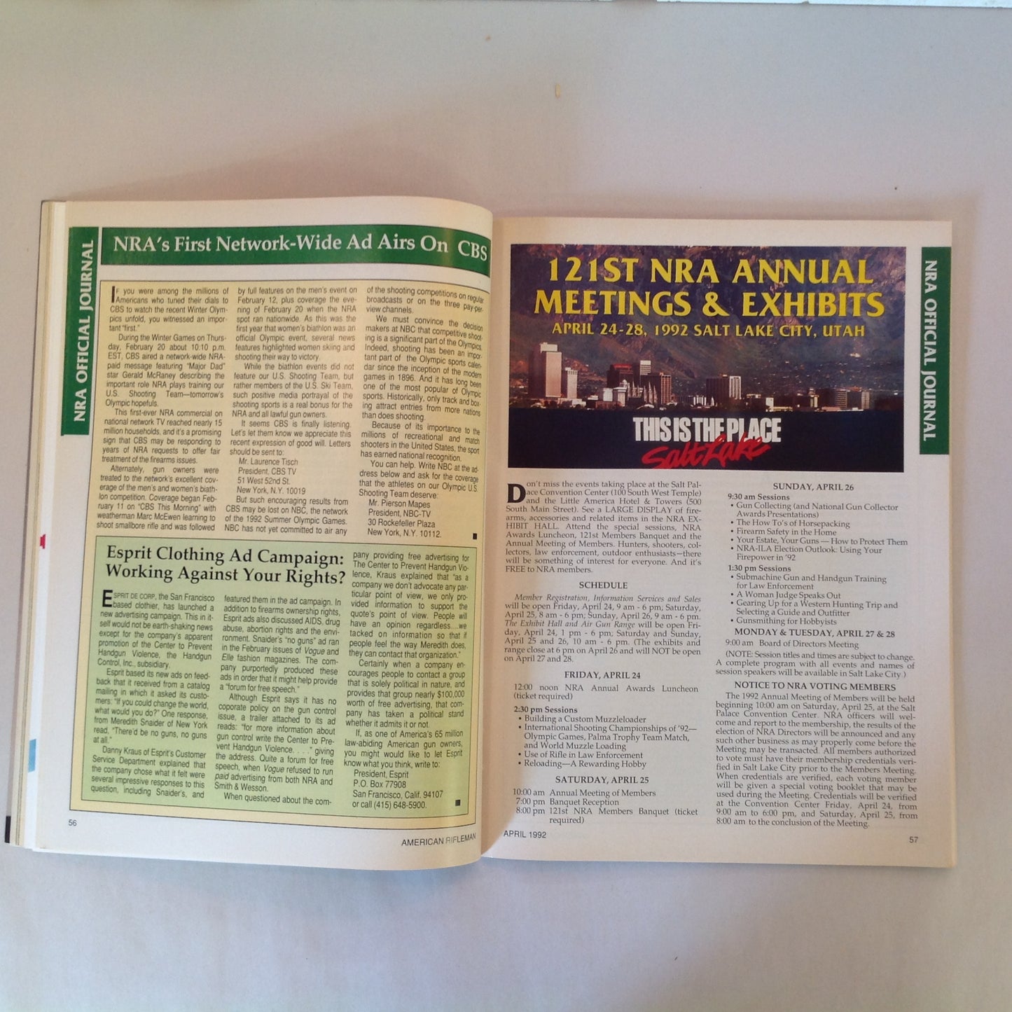 Vintage Apr 1992 American Rifleman Magazine NRA & Hunting SHOT Show '92 Review Carl Gustaf 2000 John Milius