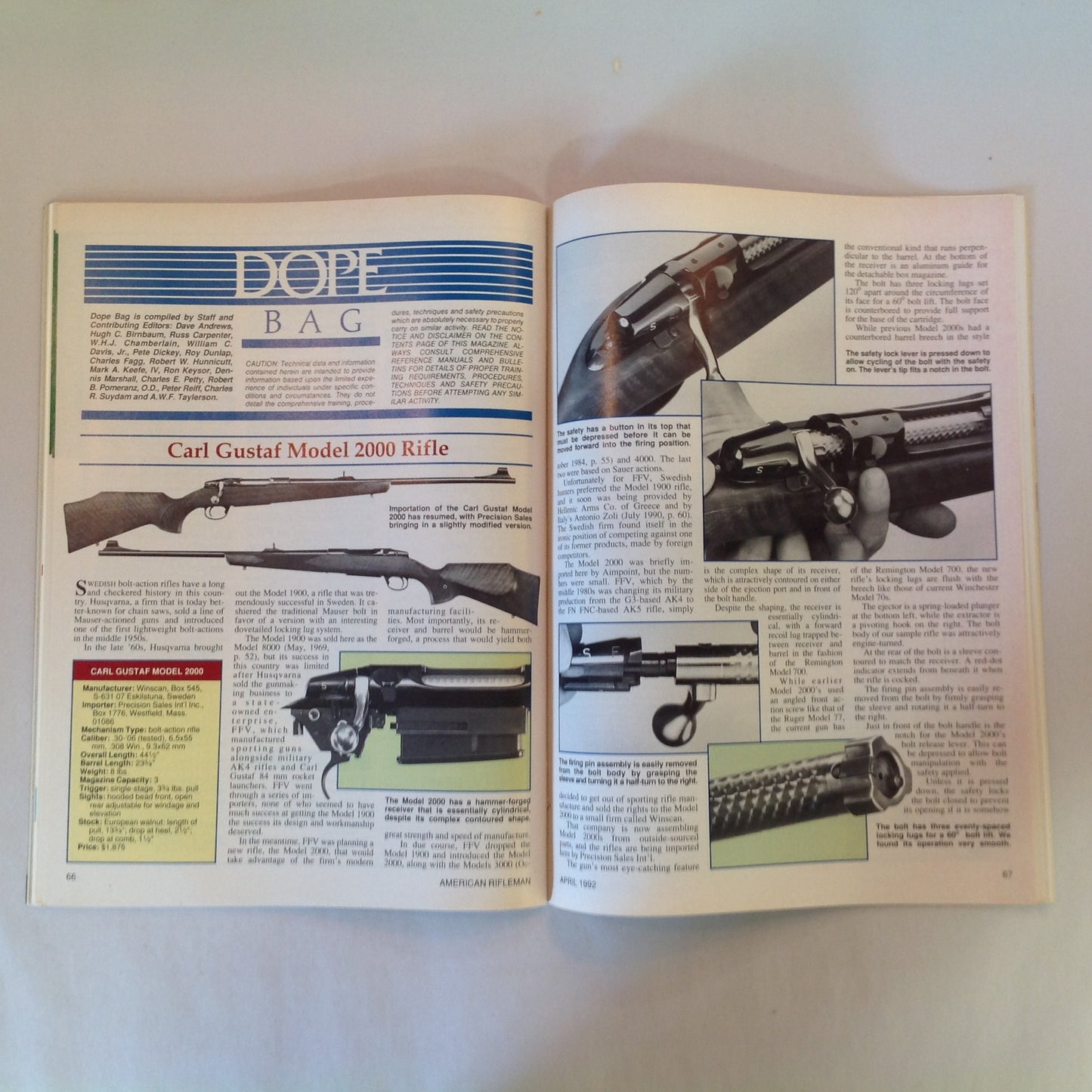Vintage Apr 1992 American Rifleman Magazine NRA & Hunting SHOT Show '92 Review Carl Gustaf 2000 John Milius