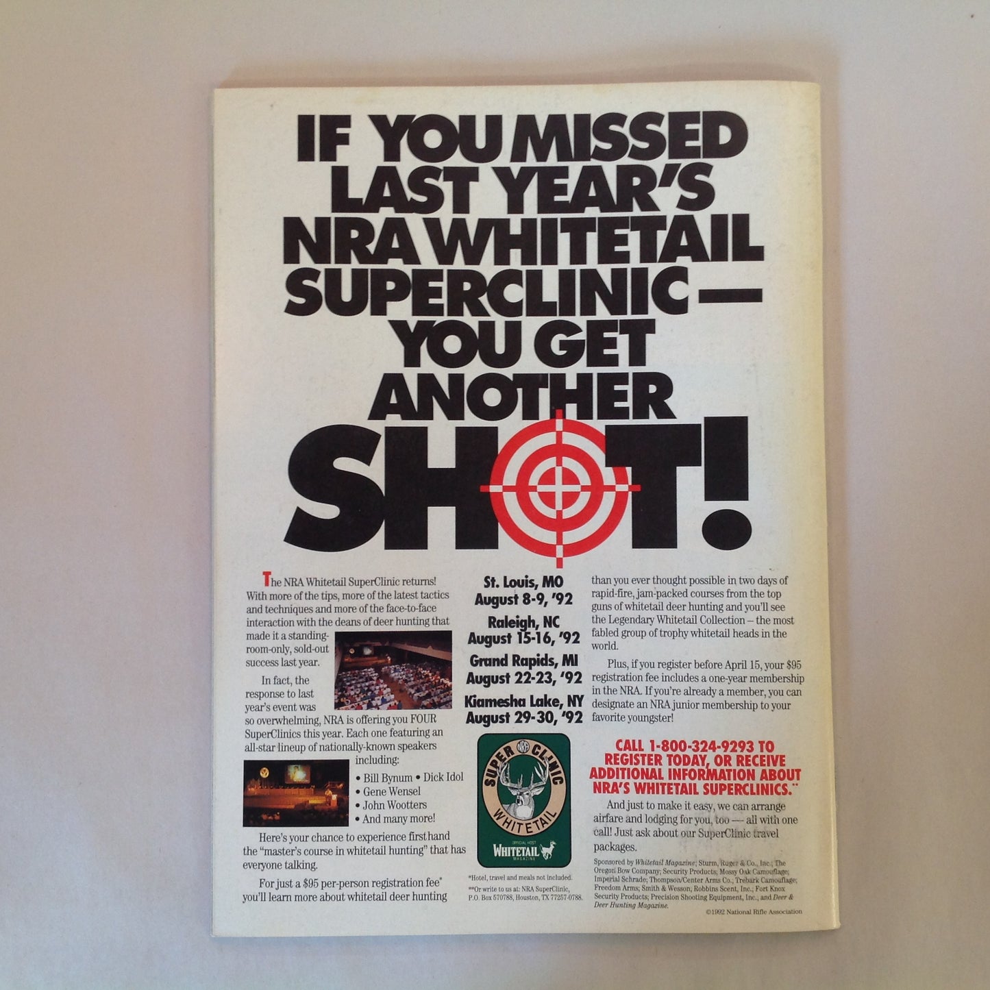 Vintage Apr 1992 American Rifleman Magazine NRA & Hunting SHOT Show '92 Review Carl Gustaf 2000 John Milius