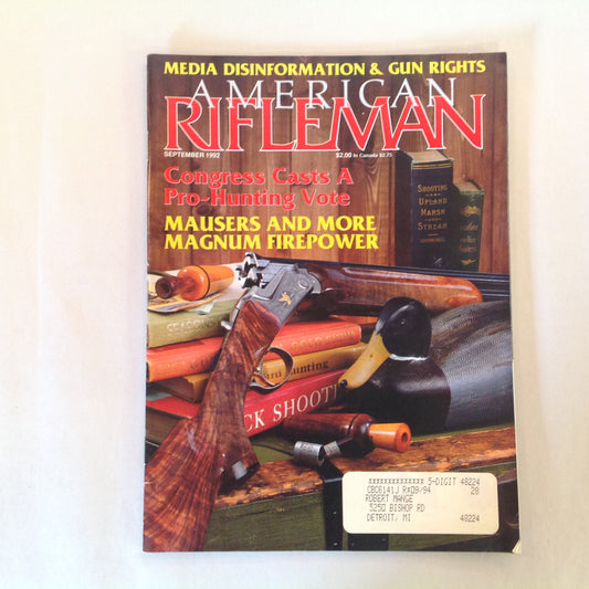 Vintage Sep 1992 American Rifleman Magazine Congress Pro-Hunting Mausers Magnum Firepower Gun Rights Disinformation