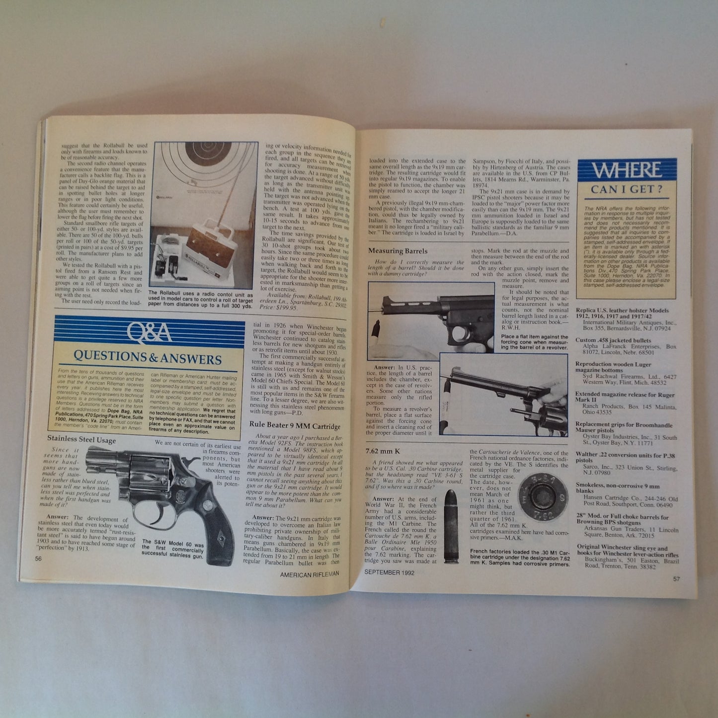 Vintage Sep 1992 American Rifleman Magazine Congress Pro-Hunting Mausers Magnum Firepower Gun Rights Disinformation