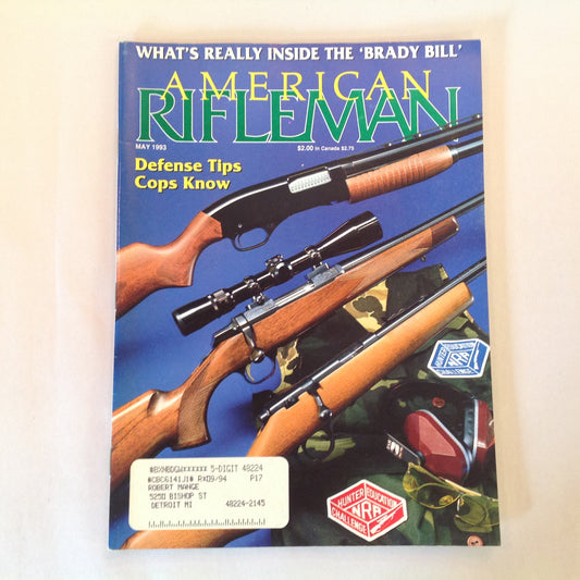Vintage May 1993 American Rifleman Magazine Brady Bill Cop Defense Tips