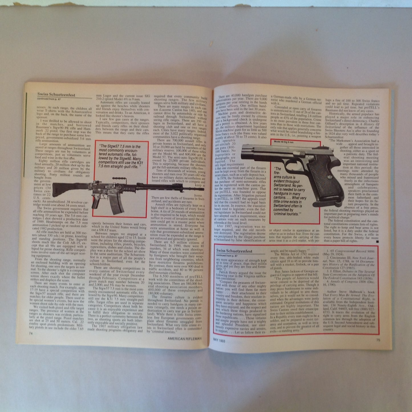 Vintage May 1993 American Rifleman Magazine Brady Bill Cop Defense Tips