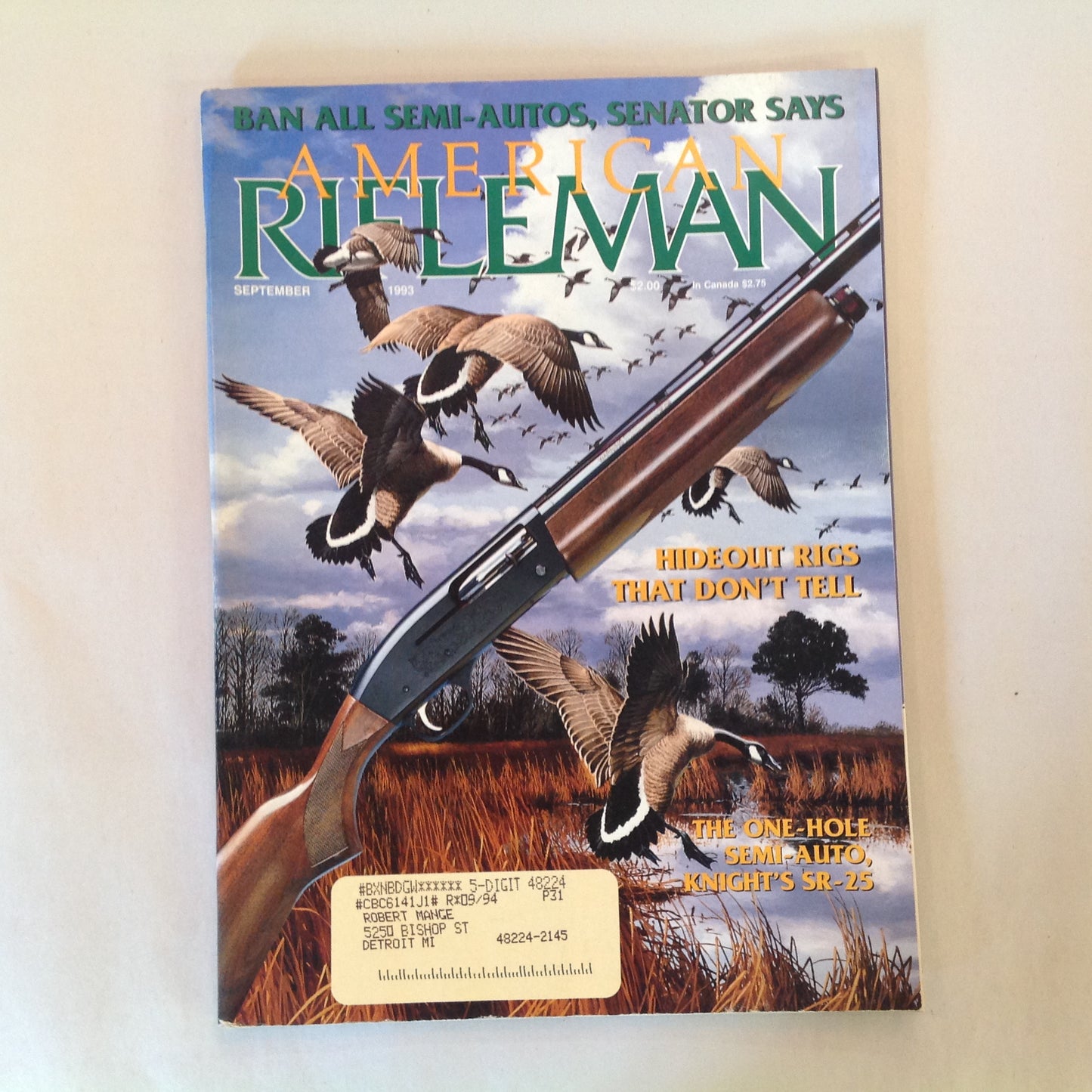 Vintage Sep 1993 American Rifleman Magazine Hideout Rigs Knight's SR-25 Ban All Semi-Autos