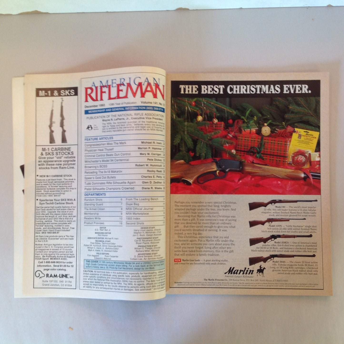 Vintage Dec 1993 American Rifleman Magazine Winchester 94 Browning Boss Election '93
