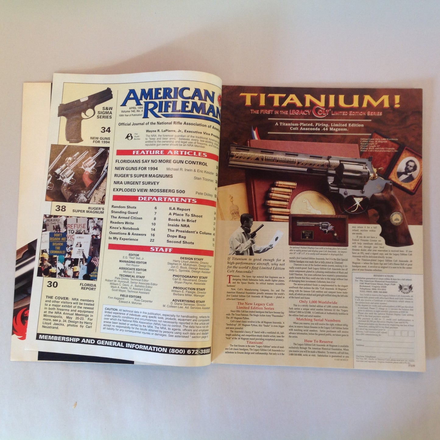 Vintage Apr 1994 American Rifleman Magazine NRA Presents Today's New Guns Urgent NRA Priorities