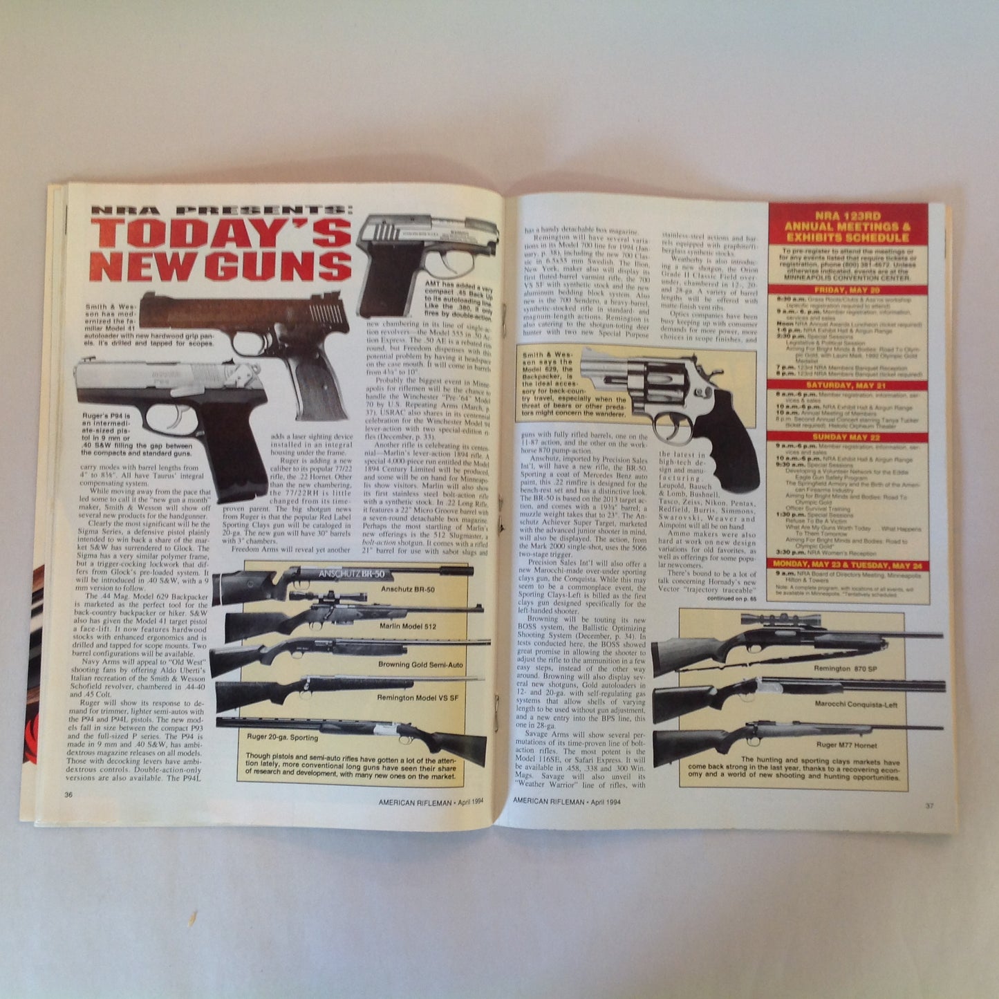 Vintage Apr 1994 American Rifleman Magazine NRA Presents Today's New Guns Urgent NRA Priorities