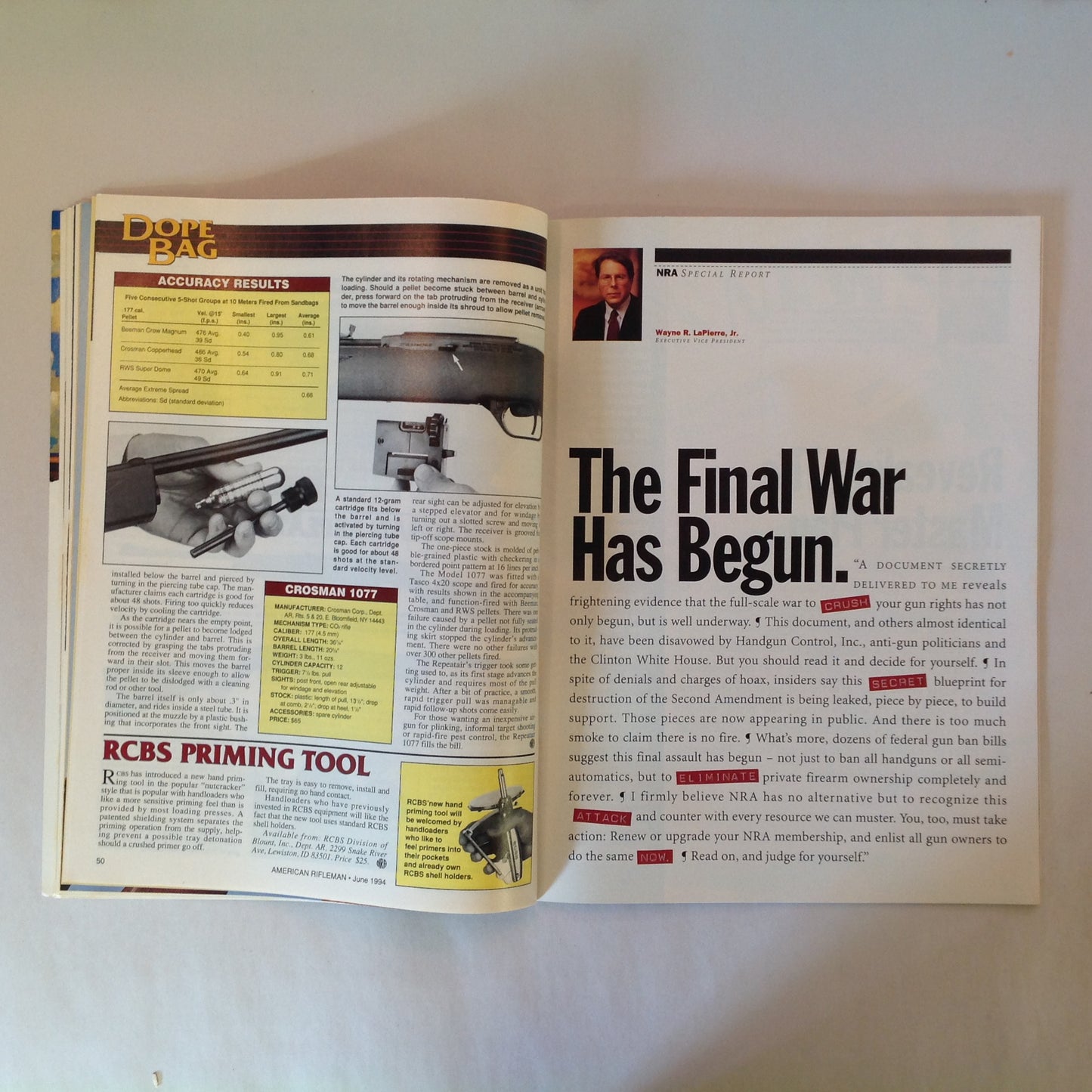 Vintage Jun 1994 American Rifleman Magazine Springfield's 200th Year Nowlin .45 Auto Winchester 1001 Norinco TT-Olympia
