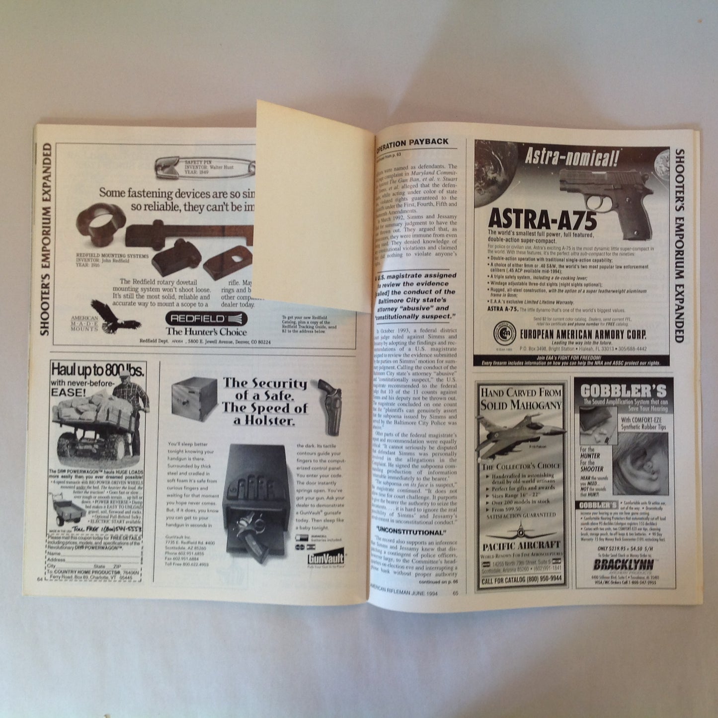 Vintage Jun 1994 American Rifleman Magazine Springfield's 200th Year Nowlin .45 Auto Winchester 1001 Norinco TT-Olympia