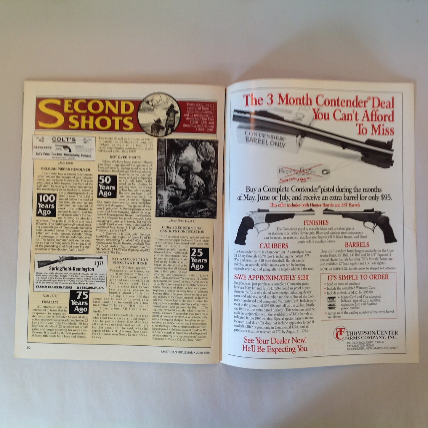 Vintage Jun 1994 American Rifleman Magazine Springfield's 200th Year Nowlin .45 Auto Winchester 1001 Norinco TT-Olympia
