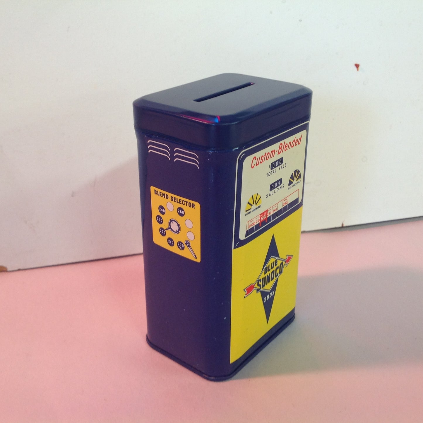 Vintage 1960's Blue Sunoco 200X Gas Pump Tin Bank