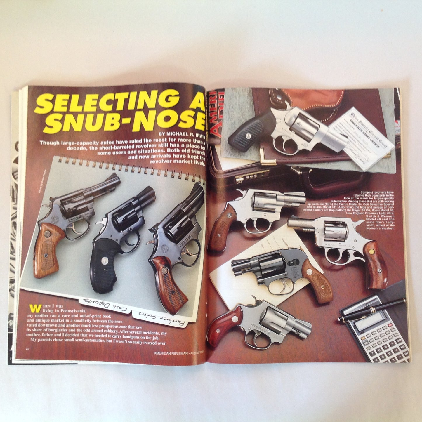 Vintage Aug 1994 American Rifleman Magazine Defensive Handguns NRA 1984 Marlin Classic Browning A-Bolt II
