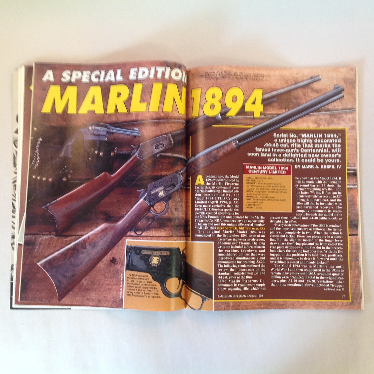 Vintage Aug 1994 American Rifleman Magazine Defensive Handguns NRA 1984 Marlin Classic Browning A-Bolt II