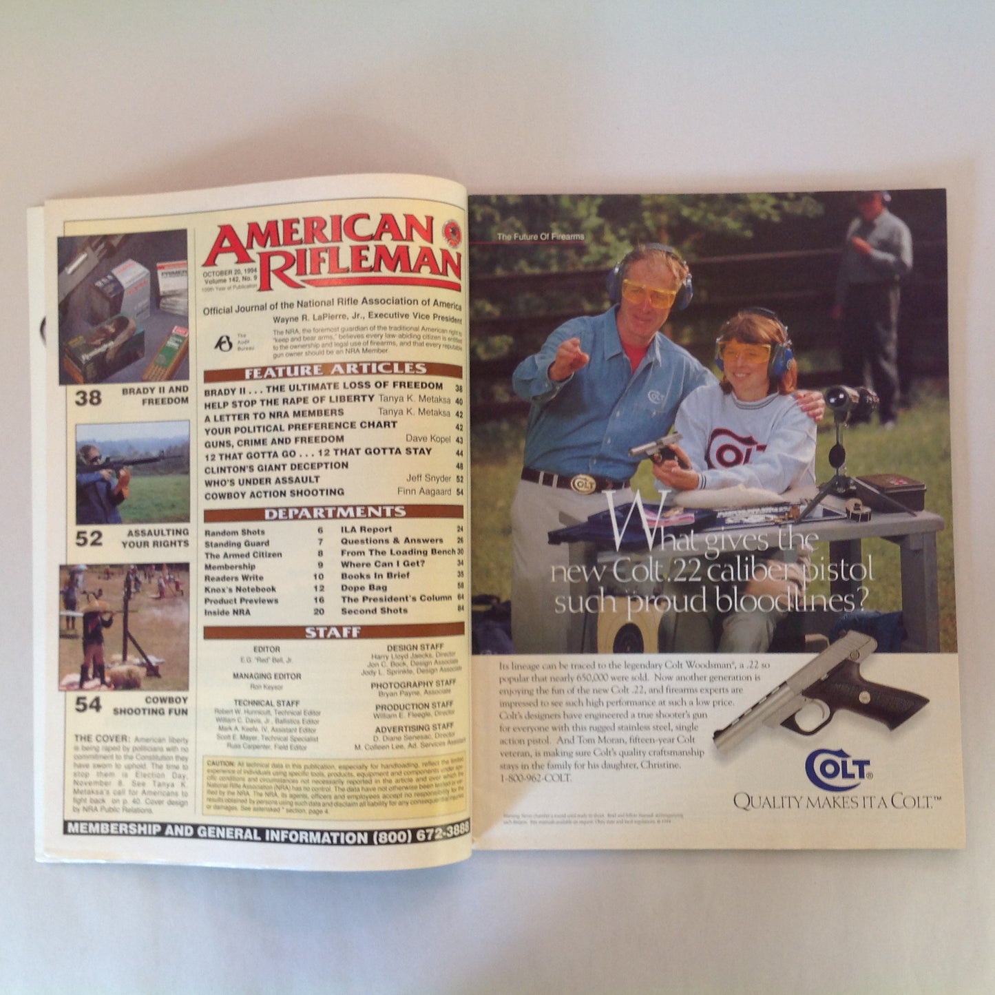 Vintage Oct 1994 American Rifleman Magazine Stop the Rape of Liberty NRA 1994 Election Guide