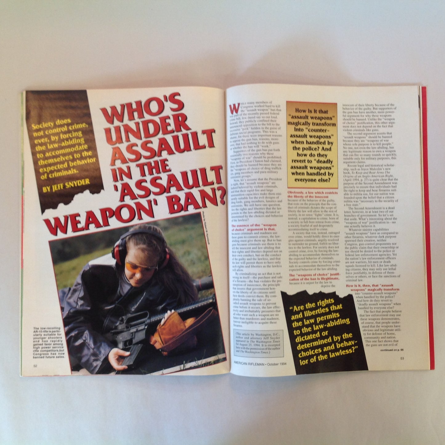 Vintage Oct 1994 American Rifleman Magazine Stop the Rape of Liberty NRA 1994 Election Guide