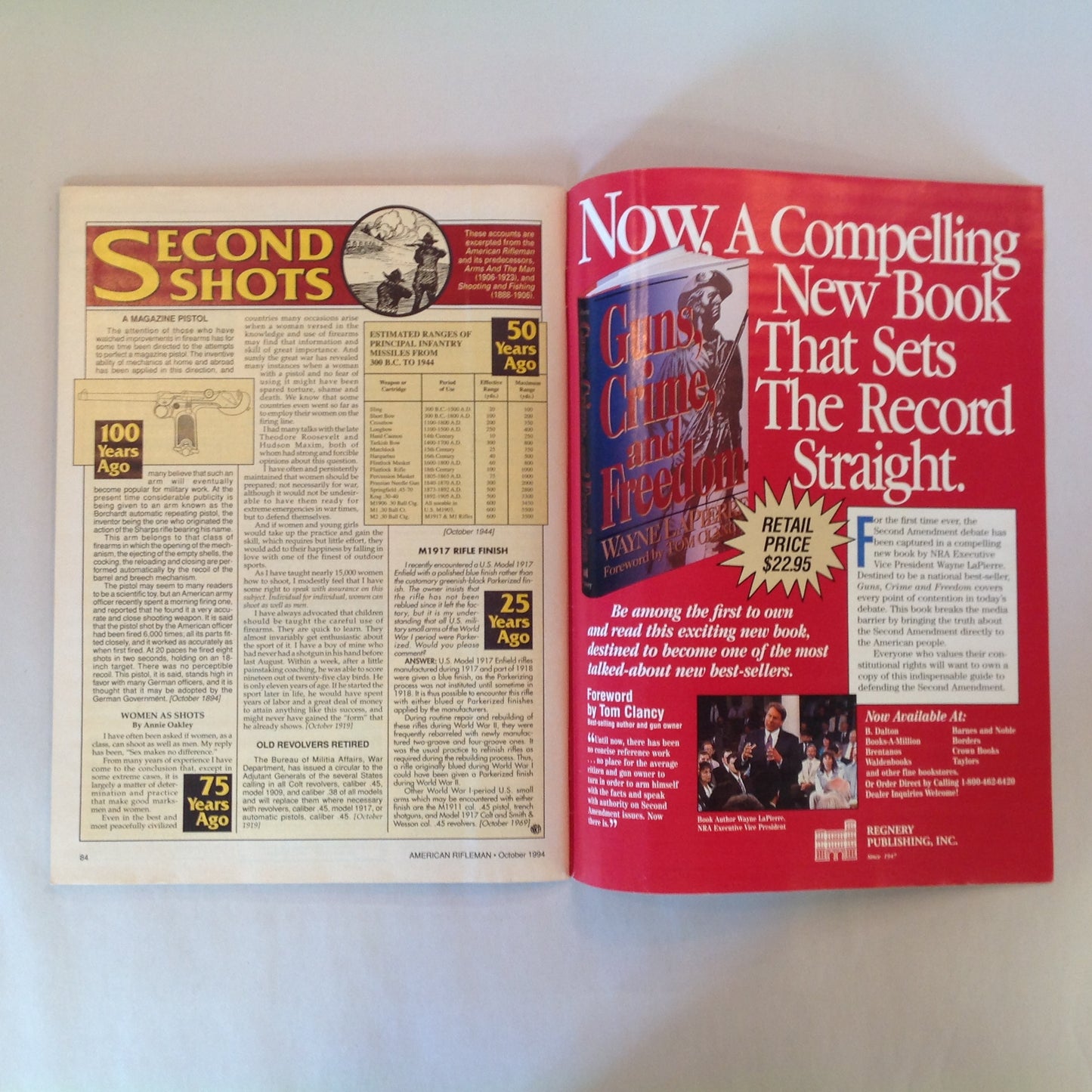 Vintage Oct 1994 American Rifleman Magazine Stop the Rape of Liberty NRA 1994 Election Guide