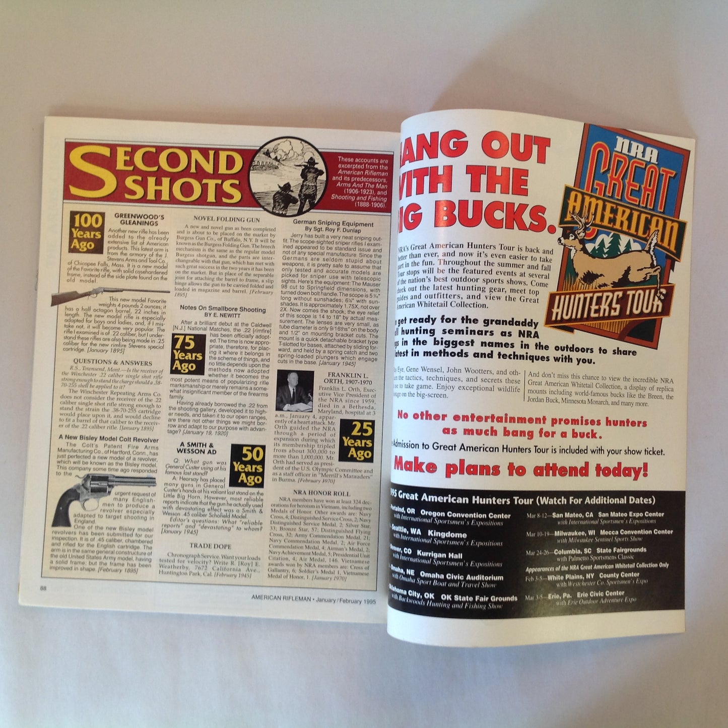 Vintage Jan/Feb 1995 American Rifleman Magazine .22 Deluxe Sporters Britain's "New" Rifle Smith & Wesson Masterpiece