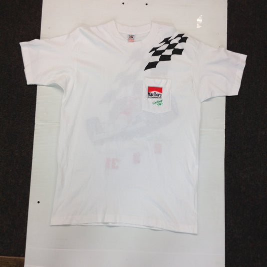 Vintage NOS 1994 Single Stitch Marlboro Racing Team Detroit 94 5 Cigarette Pack Promotional White XL T-Shirt