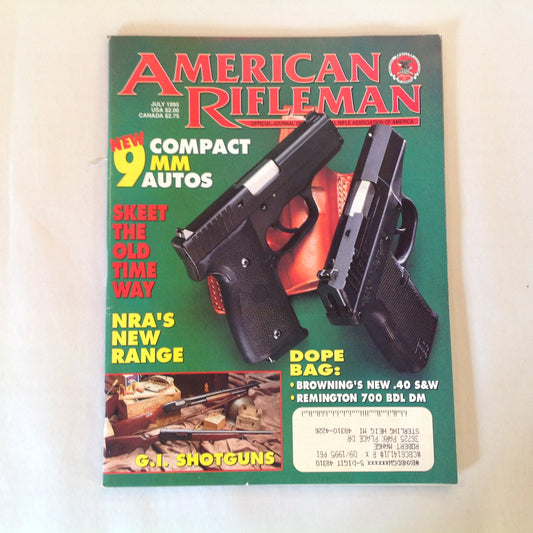 Vintage Jul 1995 American Rifleman Magazine New Compact 9mm Autos Skeet the Old Time Way NRA's New Range GI Shotguns