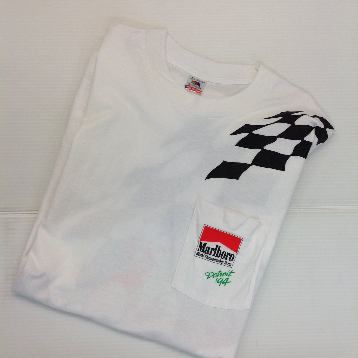 Vintage NOS 1994 Single Stitch Marlboro Racing Team Detroit 94 5 Cigarette Pack Promotional White XL T-Shirt