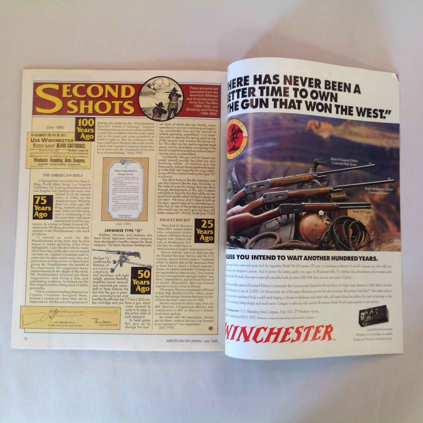 Vintage Jul 1995 American Rifleman Magazine New Compact 9mm Autos Skeet the Old Time Way NRA's New Range GI Shotguns