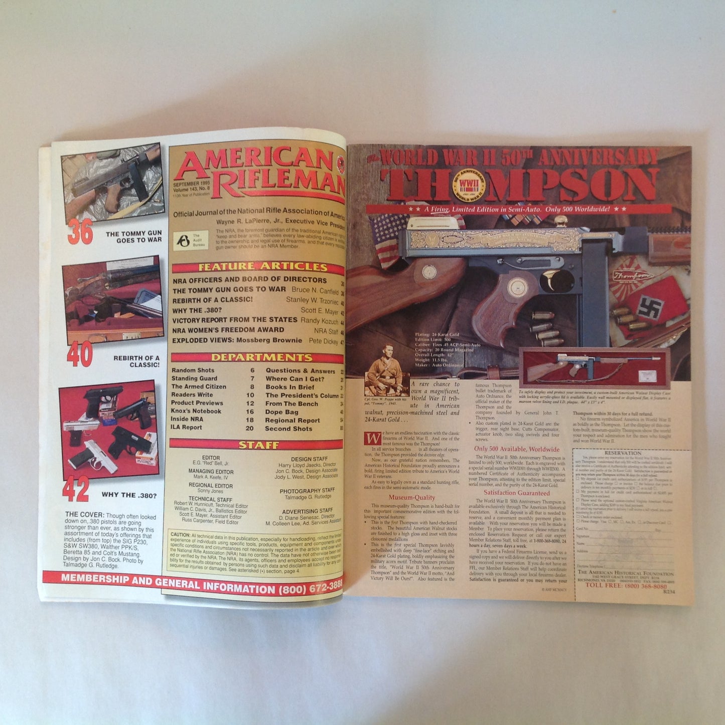 Vintage Sep 1995 American Rifleman Magazine Why the .380? Tommy Gun Goes to War Fox: Rebirth of a Classic