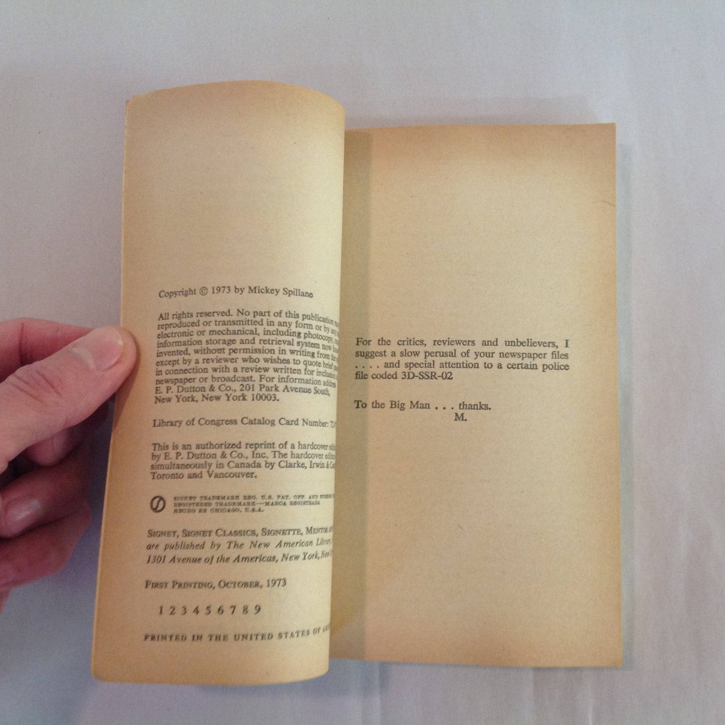 Vintage 1973 Mass Market Paperback The Last Cop Out Mickey Spillane