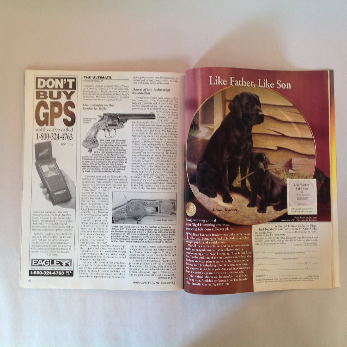 Vintage Oct 1995 American Rifleman Magazine New Glock Pocket Pistols Pursuing the Ultimate in Guns Light Loads .30-06 H&K Semi-Auto Rifles