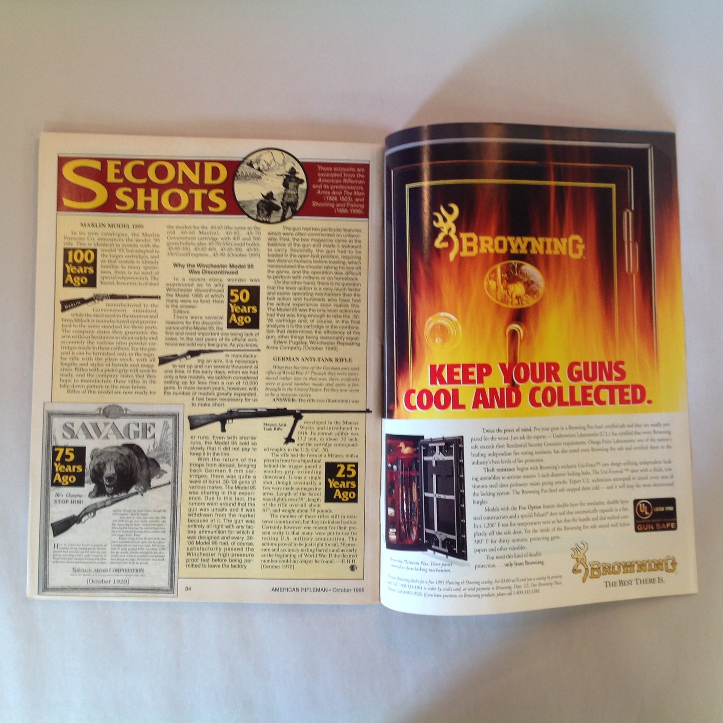 Vintage Oct 1995 American Rifleman Magazine New Glock Pocket Pistols Pursuing the Ultimate in Guns Light Loads .30-06 H&K Semi-Auto Rifles