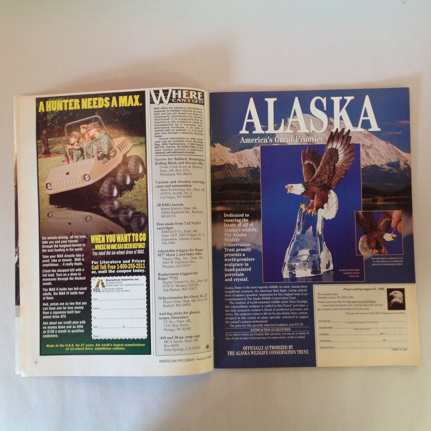 Vintage Aug 1996 American Rifleman Magazine Making Your M1911 Shoot Straight Shotguns & Loads for Beginners Newest Long-Range Rifles
