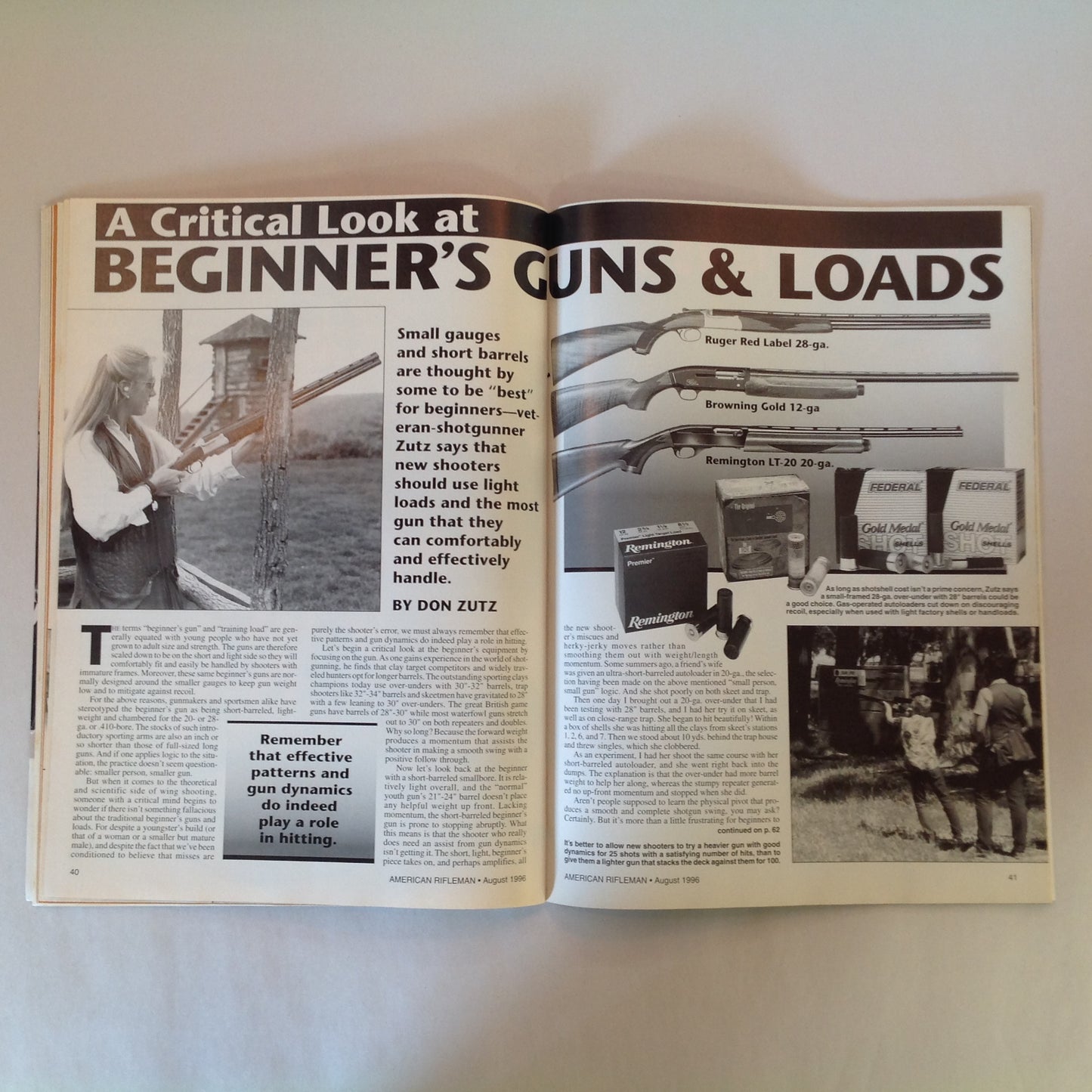 Vintage Aug 1996 American Rifleman Magazine Making Your M1911 Shoot Straight Shotguns & Loads for Beginners Newest Long-Range Rifles